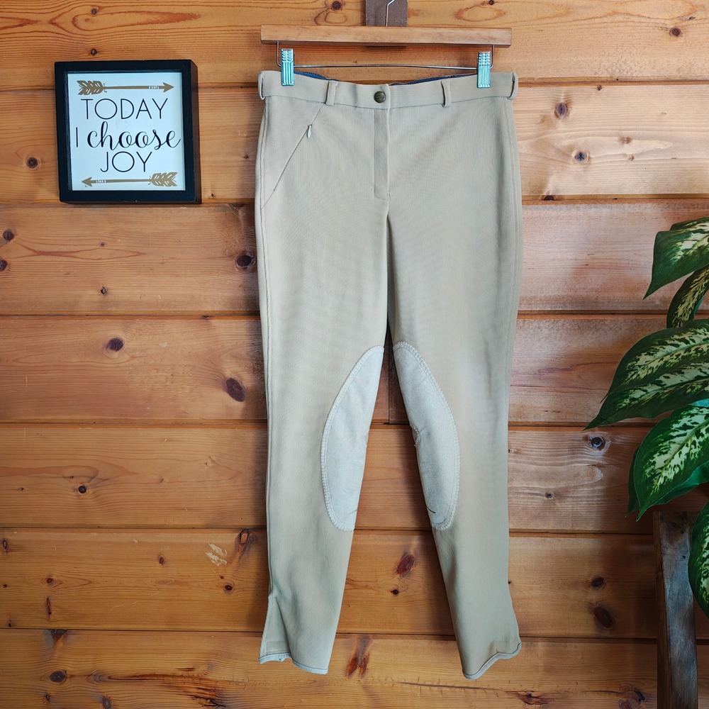 Tuff Rider Zip Knee Patch Breeches Ribb Low Equestrian Pant Light Tan Sz 28 x27"